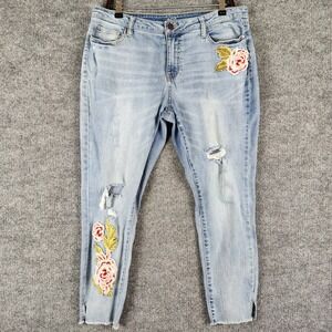 ANA Jeans Womens Floral Embroidered Distressed Blue Size 14 Jeggings